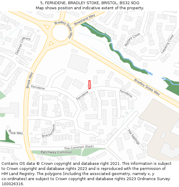 5, FERNDENE, BRADLEY STOKE, BRISTOL, BS32 9DG: Location map and indicative extent of plot