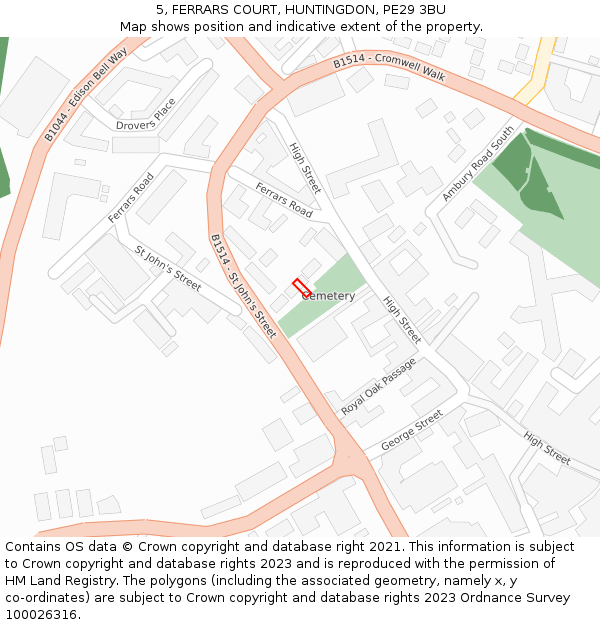 5, FERRARS COURT, HUNTINGDON, PE29 3BU: Location map and indicative extent of plot
