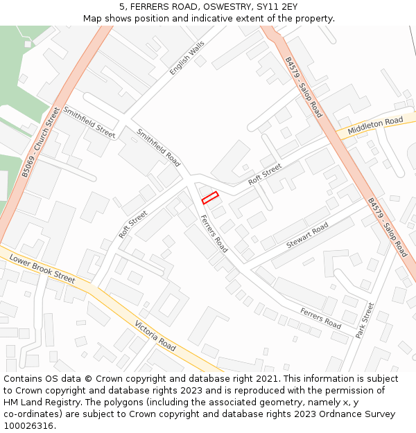 5, FERRERS ROAD, OSWESTRY, SY11 2EY: Location map and indicative extent of plot