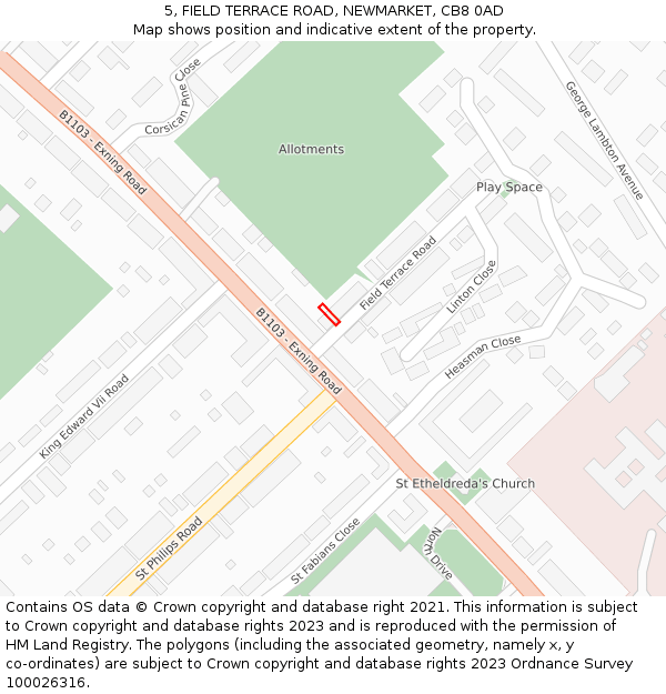 5, FIELD TERRACE ROAD, NEWMARKET, CB8 0AD: Location map and indicative extent of plot