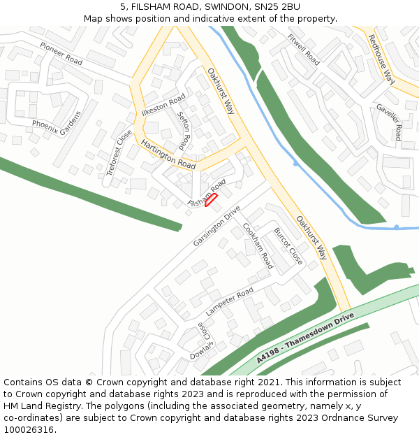 5, FILSHAM ROAD, SWINDON, SN25 2BU: Location map and indicative extent of plot