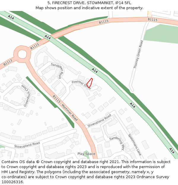 5, FIRECREST DRIVE, STOWMARKET, IP14 5FL: Location map and indicative extent of plot