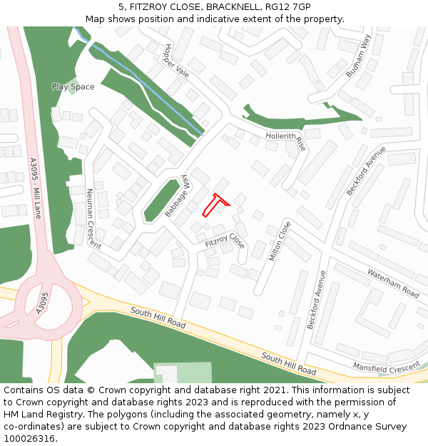 5, FITZROY CLOSE, BRACKNELL, RG12 7GP: Location map and indicative extent of plot