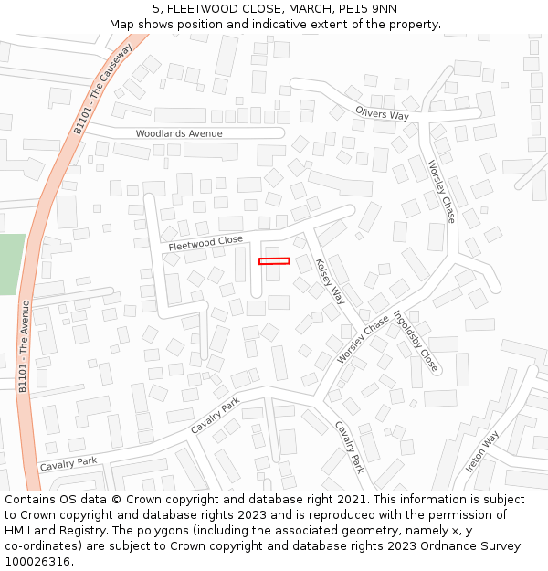 5, FLEETWOOD CLOSE, MARCH, PE15 9NN: Location map and indicative extent of plot