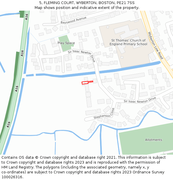 5, FLEMING COURT, WYBERTON, BOSTON, PE21 7SS: Location map and indicative extent of plot
