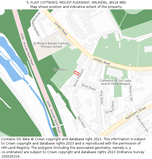 5, FLINT COTTAGES, MOUNT PLEASANT, ARUNDEL, BN18 9BD: Location map and indicative extent of plot