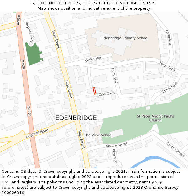 5, FLORENCE COTTAGES, HIGH STREET, EDENBRIDGE, TN8 5AH: Location map and indicative extent of plot