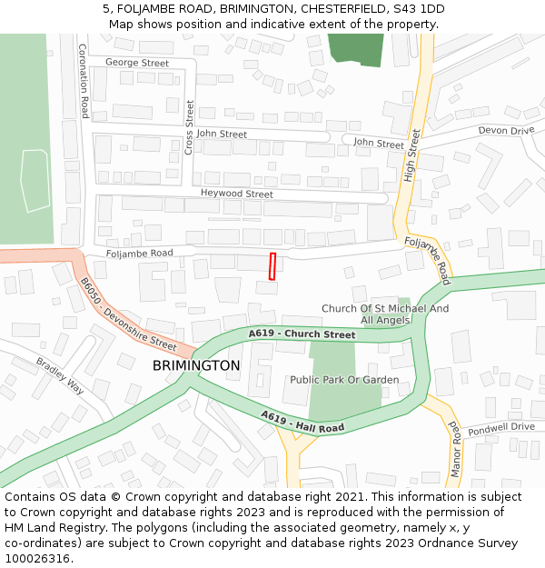 5, FOLJAMBE ROAD, BRIMINGTON, CHESTERFIELD, S43 1DD: Location map and indicative extent of plot