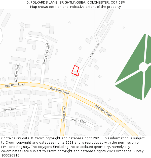 5, FOLKARDS LANE, BRIGHTLINGSEA, COLCHESTER, CO7 0SP: Location map and indicative extent of plot