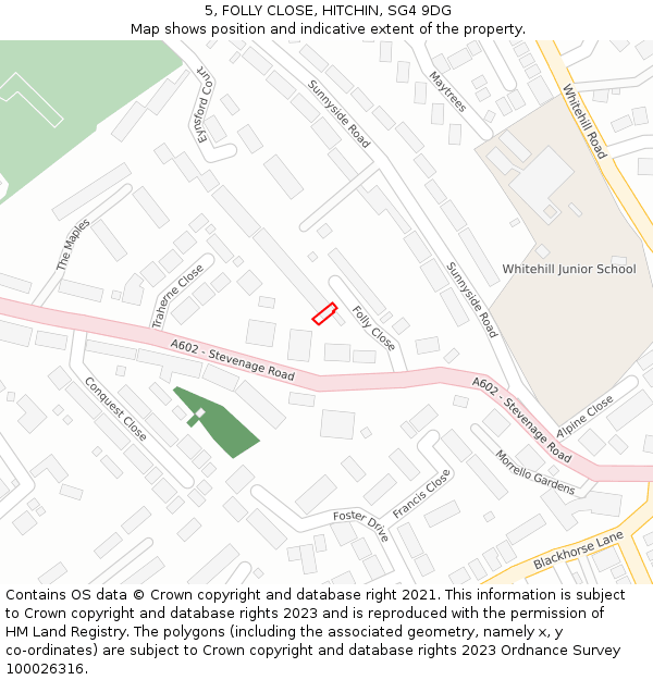 5, FOLLY CLOSE, HITCHIN, SG4 9DG: Location map and indicative extent of plot