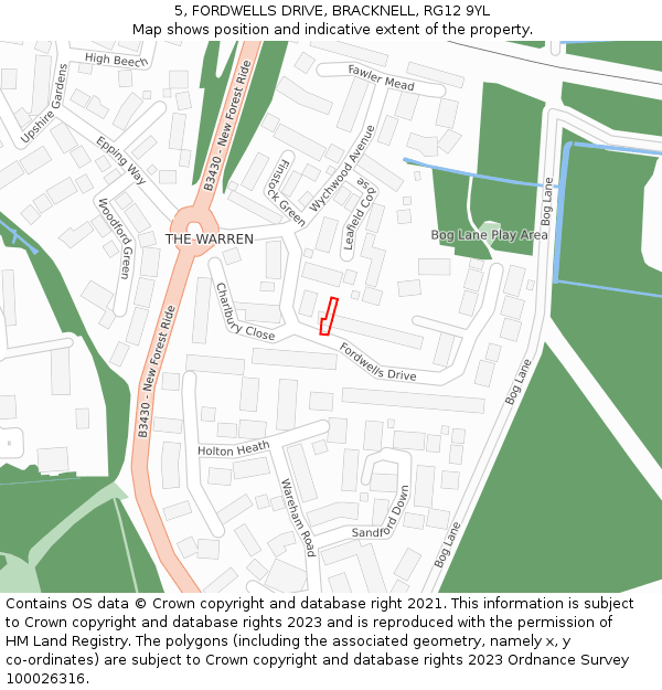 5, FORDWELLS DRIVE, BRACKNELL, RG12 9YL: Location map and indicative extent of plot