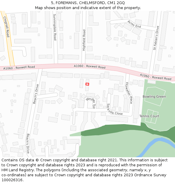 5, FOREMANS, CHELMSFORD, CM1 2GQ: Location map and indicative extent of plot