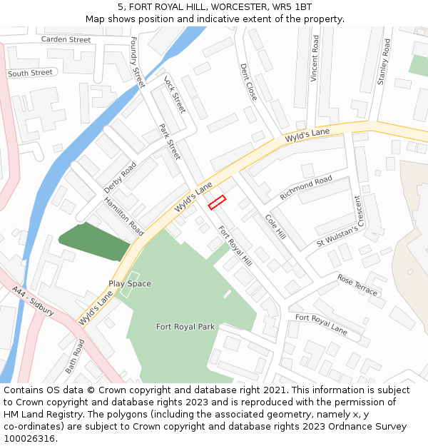 5, FORT ROYAL HILL, WORCESTER, WR5 1BT: Location map and indicative extent of plot