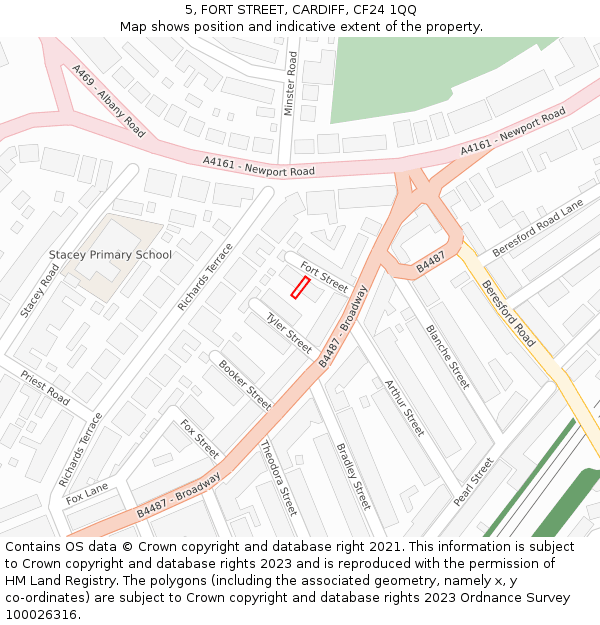 5, FORT STREET, CARDIFF, CF24 1QQ: Location map and indicative extent of plot