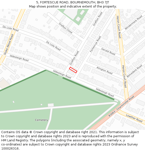 5, FORTESCUE ROAD, BOURNEMOUTH, BH3 7JT: Location map and indicative extent of plot