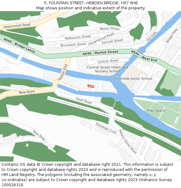 5, FOUNTAIN STREET, HEBDEN BRIDGE, HX7 6HE: Location map and indicative extent of plot
