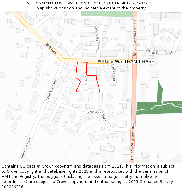 5, FRANKLYN CLOSE, WALTHAM CHASE, SOUTHAMPTON, SO32 2FH: Location map and indicative extent of plot