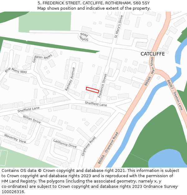 5, FREDERICK STREET, CATCLIFFE, ROTHERHAM, S60 5SY: Location map and indicative extent of plot