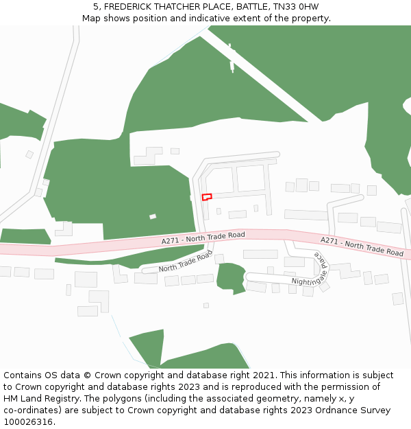 5, FREDERICK THATCHER PLACE, BATTLE, TN33 0HW: Location map and indicative extent of plot