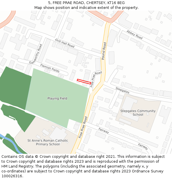 5, FREE PRAE ROAD, CHERTSEY, KT16 8EG: Location map and indicative extent of plot