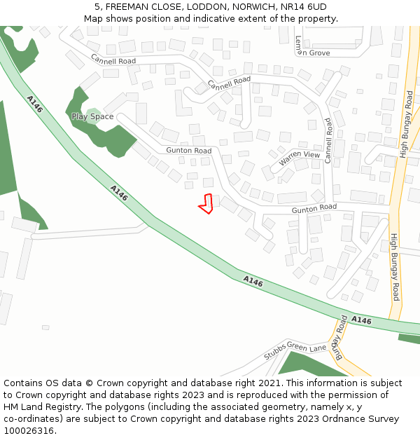 5, FREEMAN CLOSE, LODDON, NORWICH, NR14 6UD: Location map and indicative extent of plot