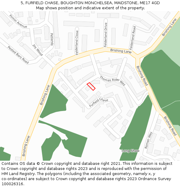 5, FURFIELD CHASE, BOUGHTON MONCHELSEA, MAIDSTONE, ME17 4GD: Location map and indicative extent of plot