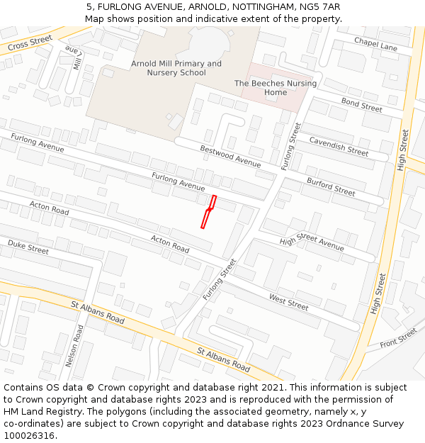 5, FURLONG AVENUE, ARNOLD, NOTTINGHAM, NG5 7AR: Location map and indicative extent of plot