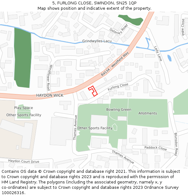 5, FURLONG CLOSE, SWINDON, SN25 1QP: Location map and indicative extent of plot