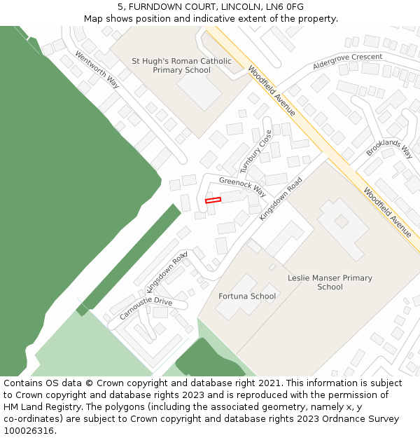5, FURNDOWN COURT, LINCOLN, LN6 0FG: Location map and indicative extent of plot