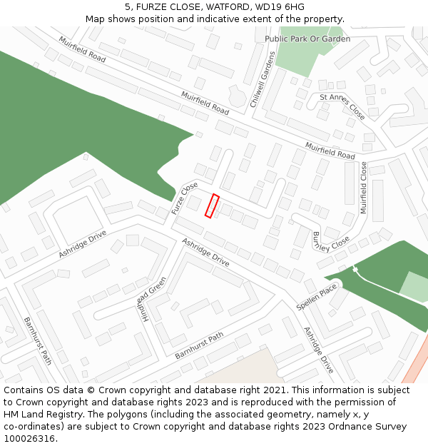 5, FURZE CLOSE, WATFORD, WD19 6HG: Location map and indicative extent of plot