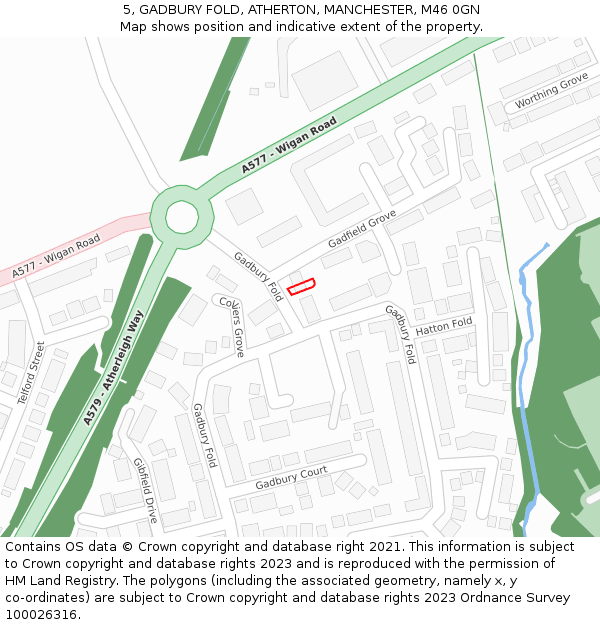 5, GADBURY FOLD, ATHERTON, MANCHESTER, M46 0GN: Location map and indicative extent of plot