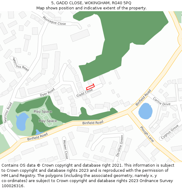 5, GADD CLOSE, WOKINGHAM, RG40 5PQ: Location map and indicative extent of plot