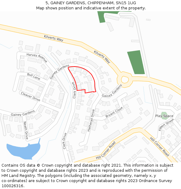 5, GAINEY GARDENS, CHIPPENHAM, SN15 1UG: Location map and indicative extent of plot