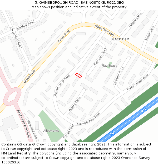 5, GAINSBOROUGH ROAD, BASINGSTOKE, RG21 3EG: Location map and indicative extent of plot