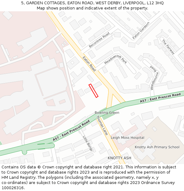 5, GARDEN COTTAGES, EATON ROAD, WEST DERBY, LIVERPOOL, L12 3HQ: Location map and indicative extent of plot