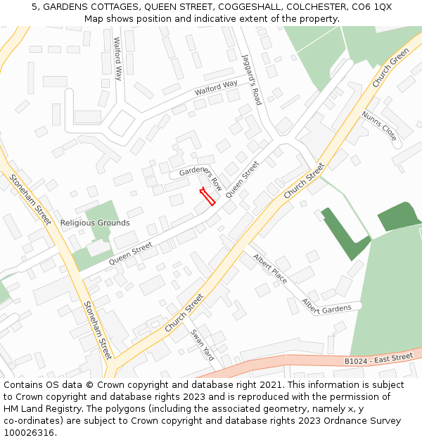 5, GARDENS COTTAGES, QUEEN STREET, COGGESHALL, COLCHESTER, CO6 1QX: Location map and indicative extent of plot