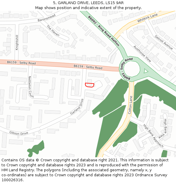 5, GARLAND DRIVE, LEEDS, LS15 9AR: Location map and indicative extent of plot