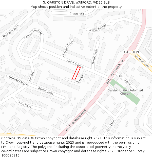 5, GARSTON DRIVE, WATFORD, WD25 9LB: Location map and indicative extent of plot