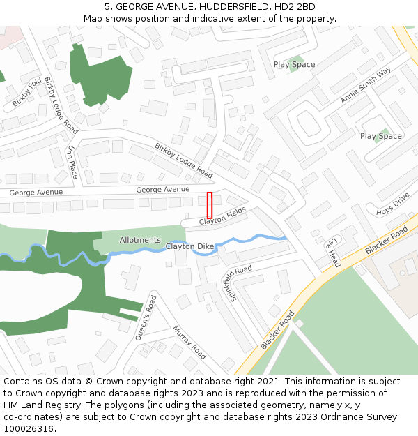 5, GEORGE AVENUE, HUDDERSFIELD, HD2 2BD: Location map and indicative extent of plot