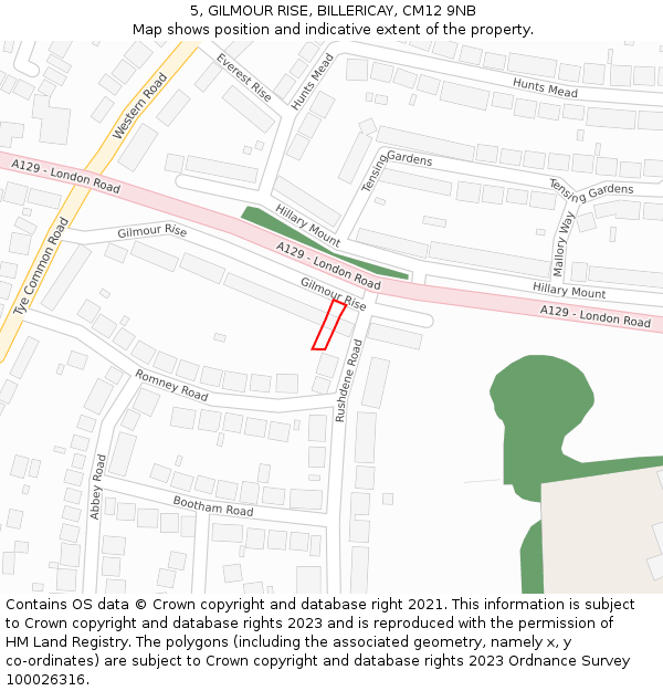 5, GILMOUR RISE, BILLERICAY, CM12 9NB: Location map and indicative extent of plot