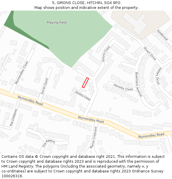 5, GIRONS CLOSE, HITCHIN, SG4 9PG: Location map and indicative extent of plot