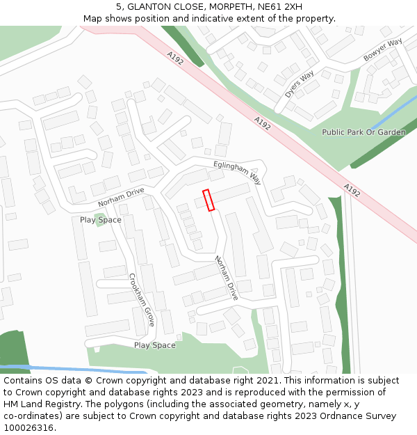 5, GLANTON CLOSE, MORPETH, NE61 2XH: Location map and indicative extent of plot