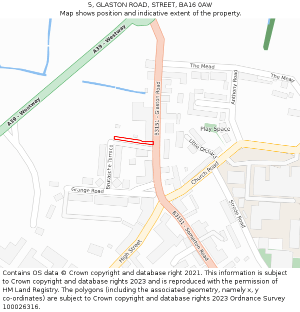 5, GLASTON ROAD, STREET, BA16 0AW: Location map and indicative extent of plot