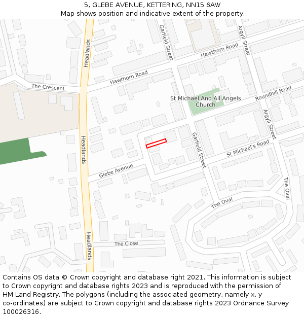 5, GLEBE AVENUE, KETTERING, NN15 6AW: Location map and indicative extent of plot