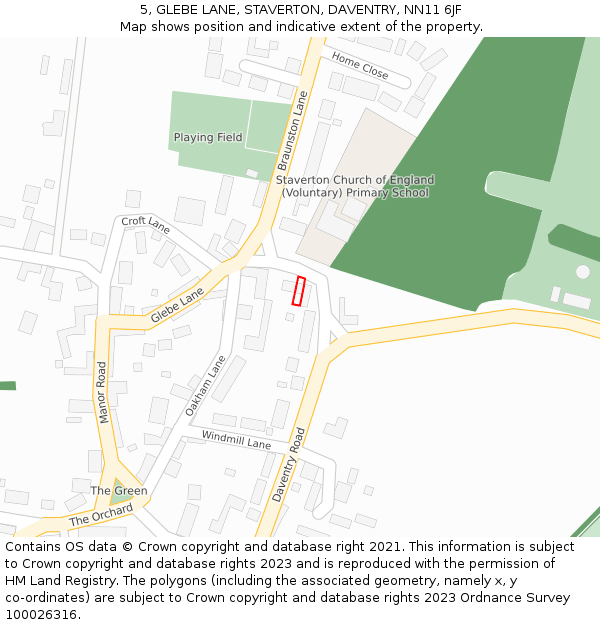 5, GLEBE LANE, STAVERTON, DAVENTRY, NN11 6JF: Location map and indicative extent of plot