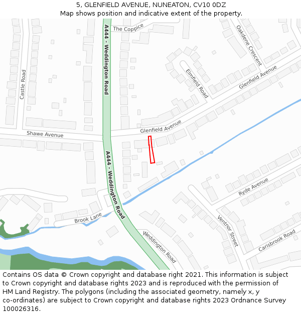 5, GLENFIELD AVENUE, NUNEATON, CV10 0DZ: Location map and indicative extent of plot