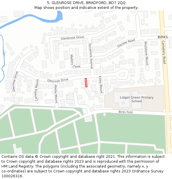 5, GLENROSE DRIVE, BRADFORD, BD7 2QQ: Location map and indicative extent of plot
