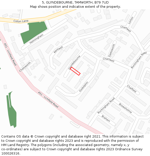 5, GLYNDEBOURNE, TAMWORTH, B79 7UD: Location map and indicative extent of plot