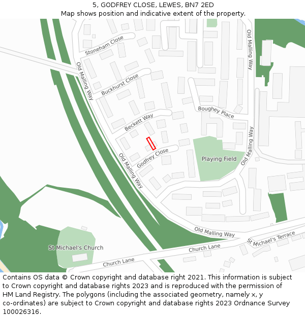 5, GODFREY CLOSE, LEWES, BN7 2ED: Location map and indicative extent of plot