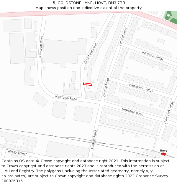 5, GOLDSTONE LANE, HOVE, BN3 7BB: Location map and indicative extent of plot